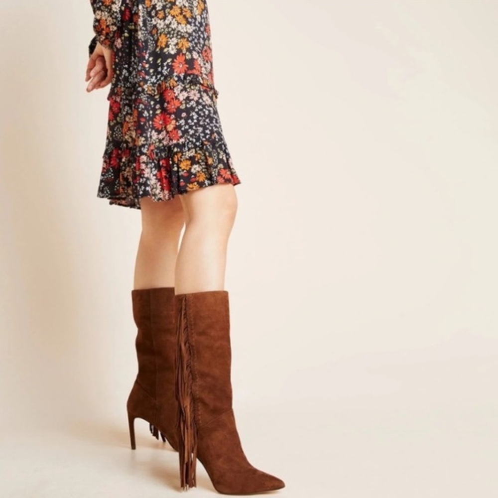 SAM EDELMAN Fayette Fringed Suede Boots in Hazelnut